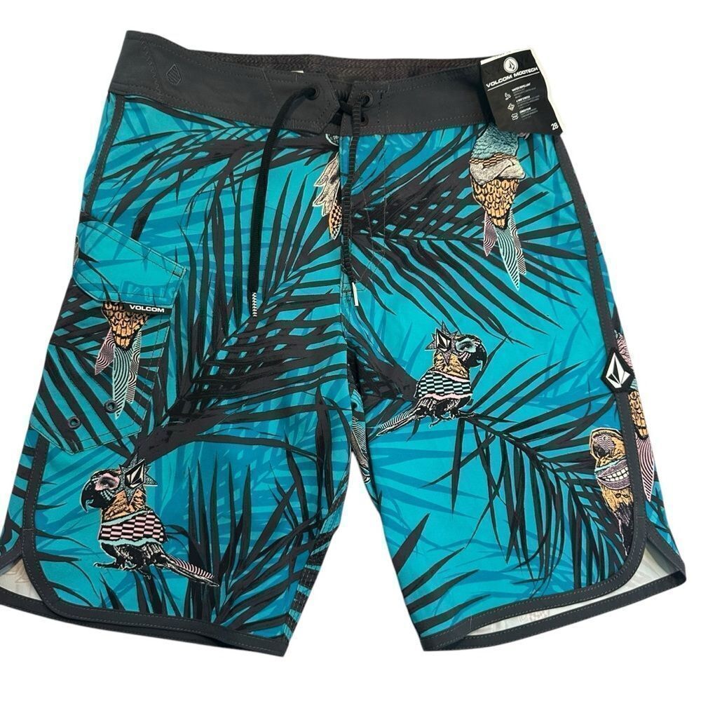 NWT Volcom Mod Tech board shorts Hybrid swim trunks tropical print size 28